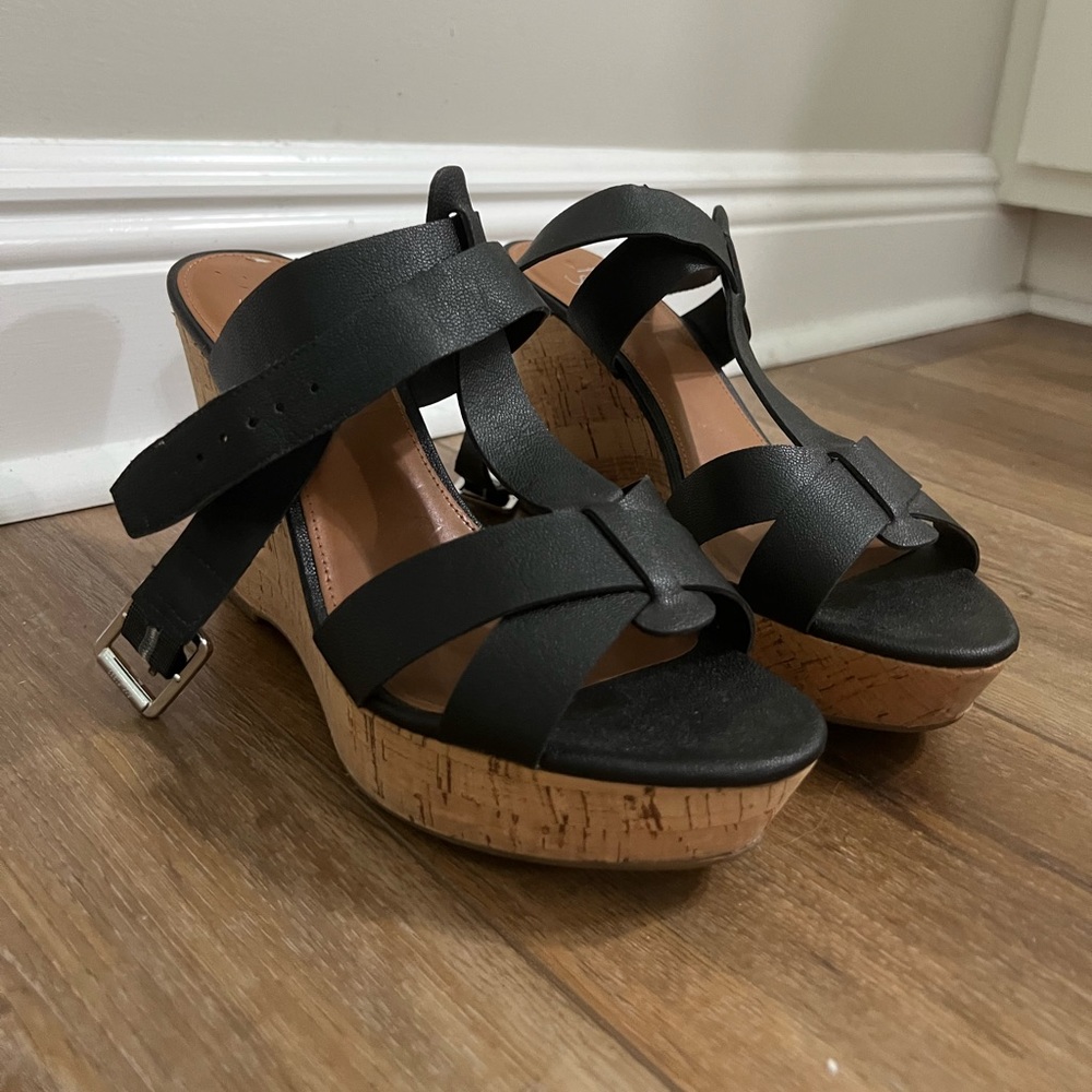 Franco Sarto Black Cork Wedge